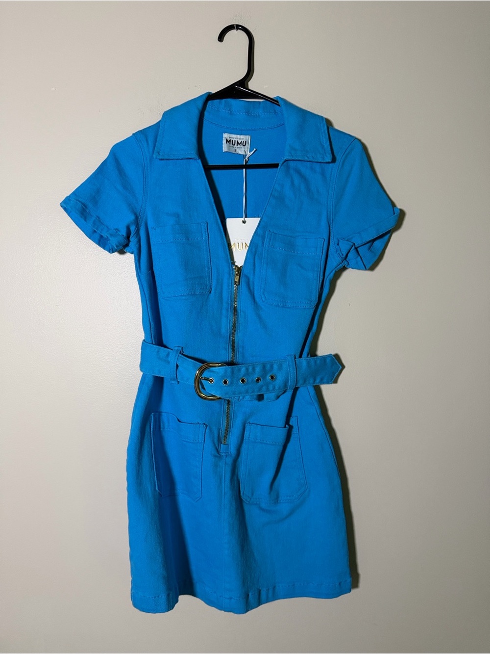 NWT Show Me Your Mumu Blue Zip-Front Denim Dress with Belt